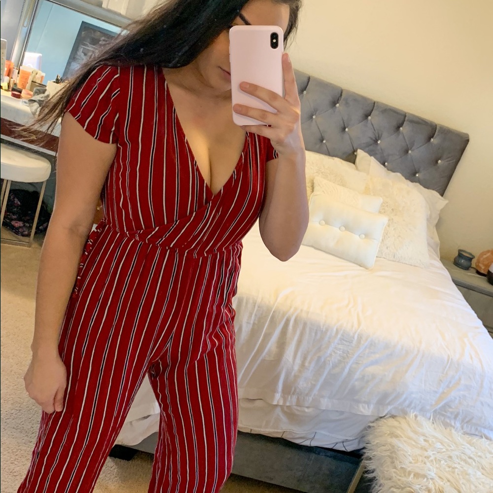 Red striped romper